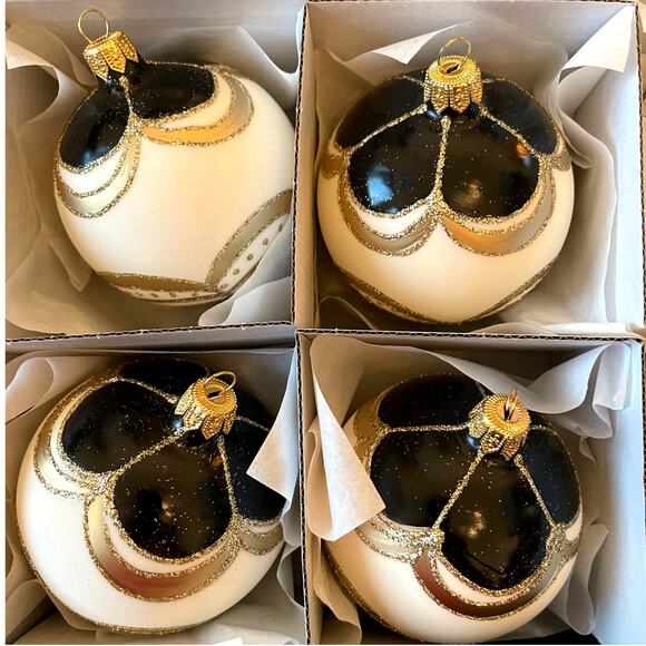 Set 6 Vitbis BLACK GOLD Glass Christmas Ornaments 3in Handcrafted in Poland NEW - Picture 4 of 15